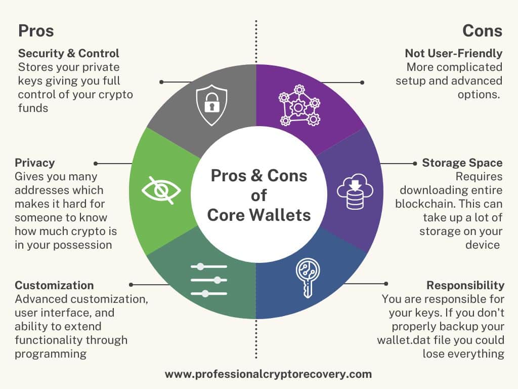 Pros and cons of core wallets infographic