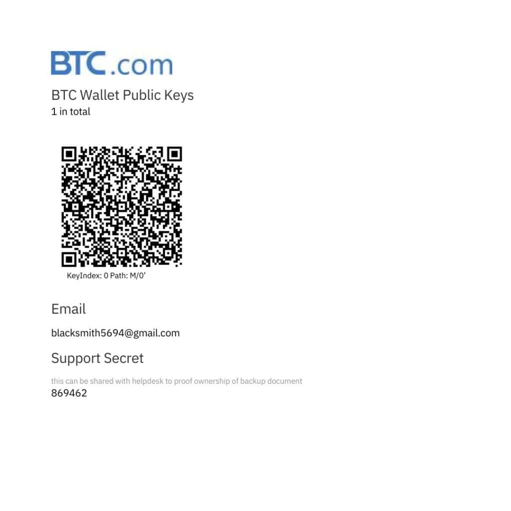 Blocktrail Recovery Sheet Keys