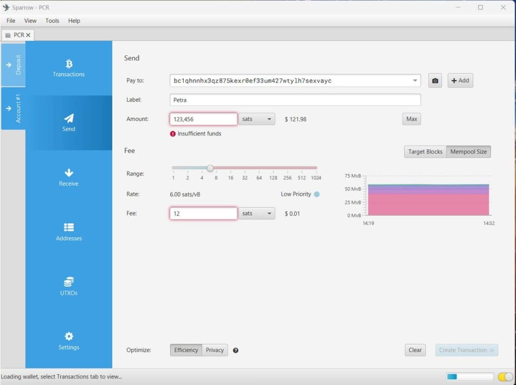 Sparrow Wallet Sending Transaction